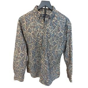 Land's End Mens Button Down Shirt Long Sleeve Paisley Print Classic Fit Casual
